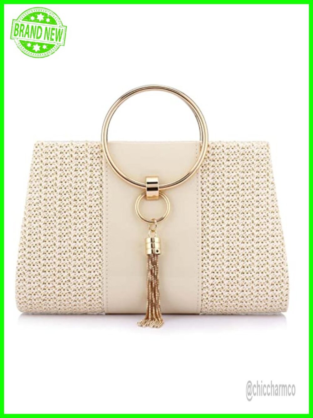 Straw Crossbody Clutch Evening Bag with Chain Strap Summer Purse
